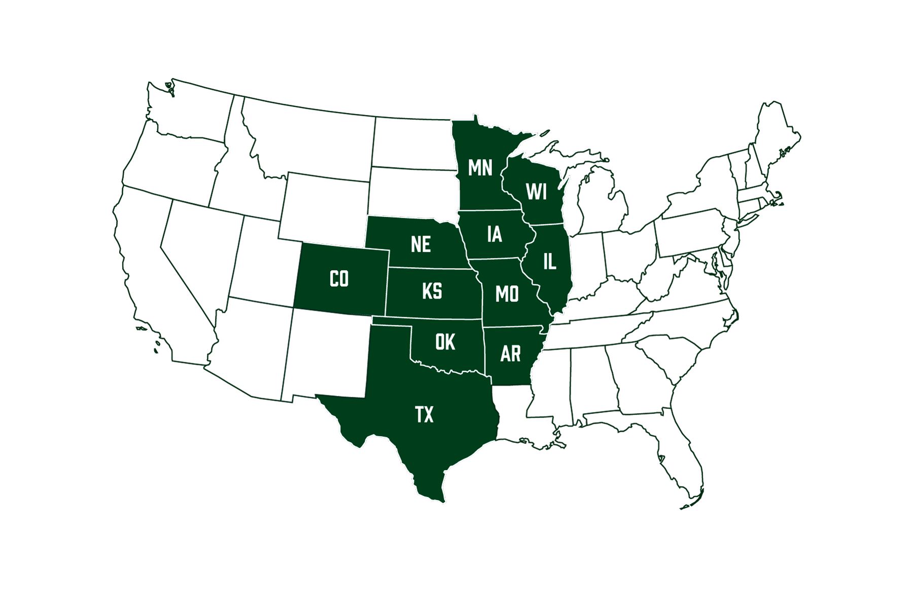 NCIG Service Area Map - Coverage across Midwest and Central United States